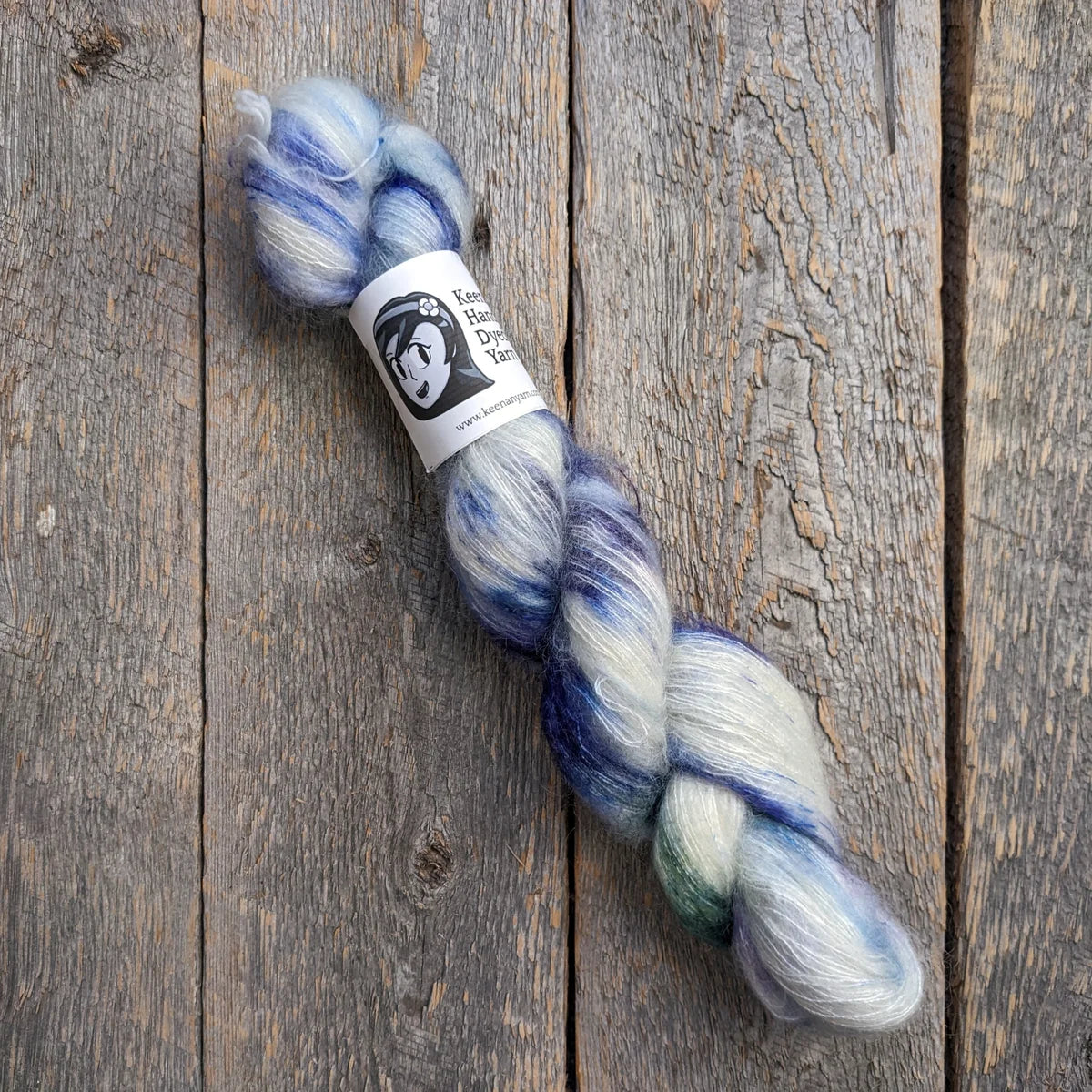 purple speckled yarn, yarn, lace yarn, twisted skein, silk mohair yarn, Keenan hand dyed