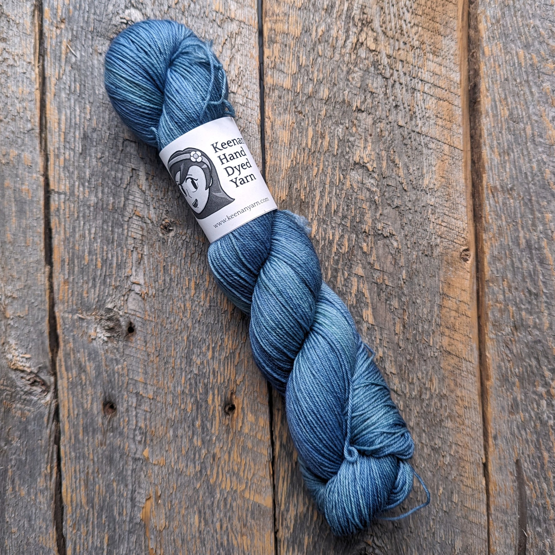 blue hand dyed yarn, sock yarn, twisted skein, Keenan hand dyed, merino yarn, wool yarn, merino nylon yarn