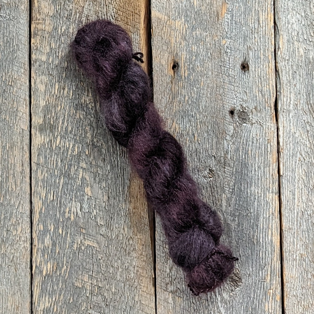 twisted skein, black-red silk mohair, silk mohair yarn