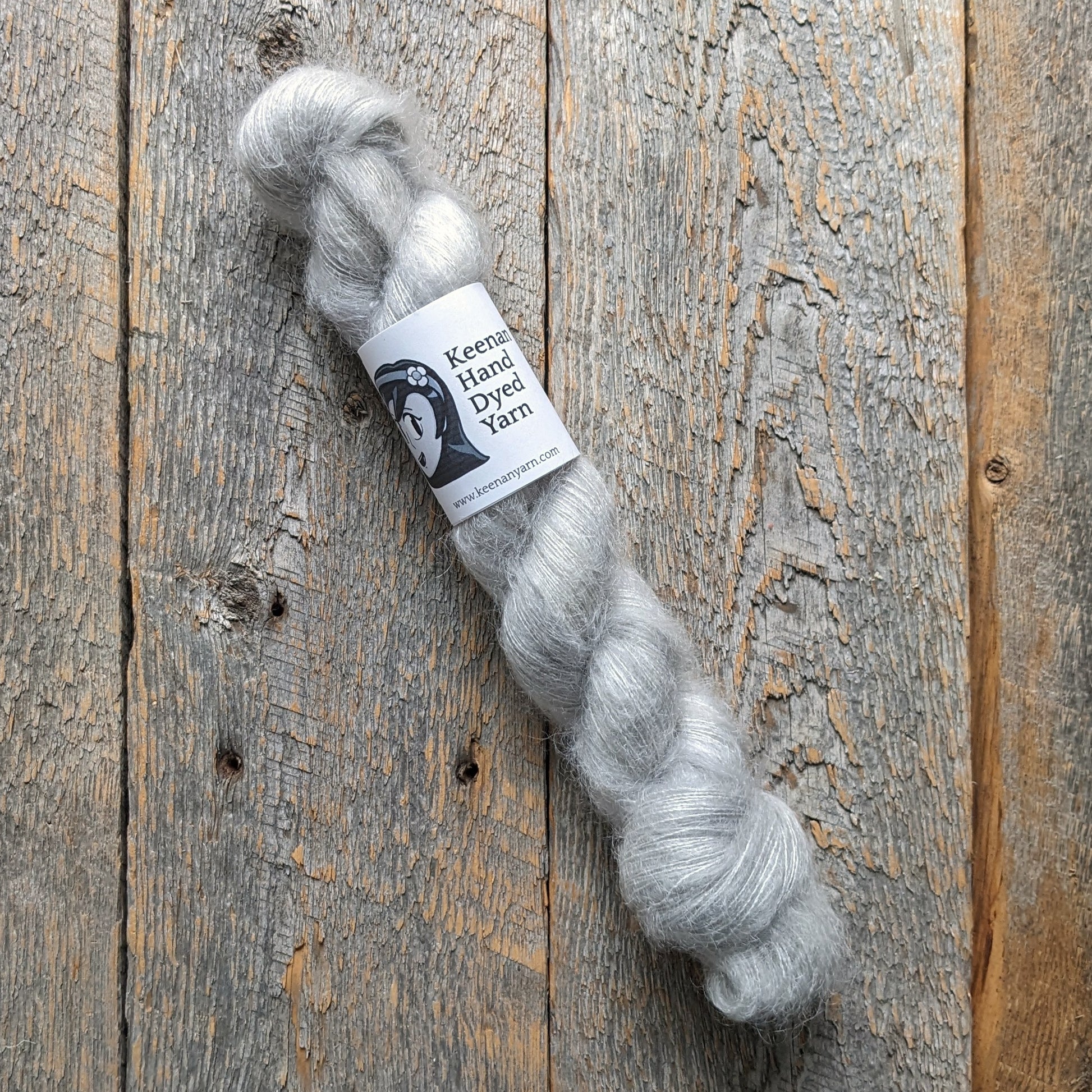 gray hand dyed mohair, silver hand dyed mohair, lace yarn, twisted skein, silk mohair yarn, Keenan hand dyed