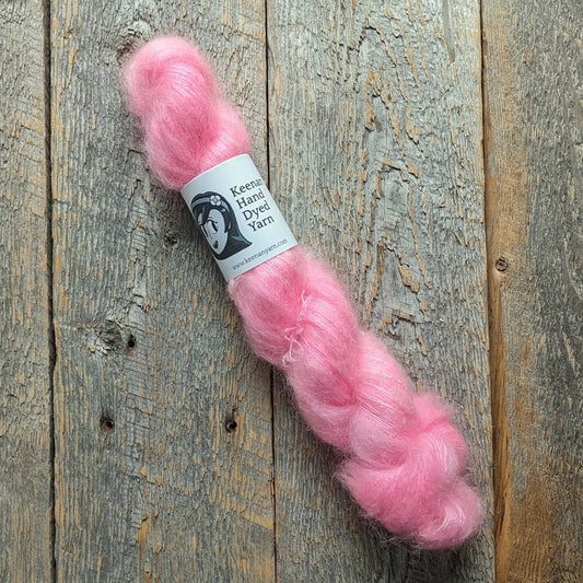 pink colored yarn, lace yarn, twisted skein, silk mohair yarn, Keenan hand dyed