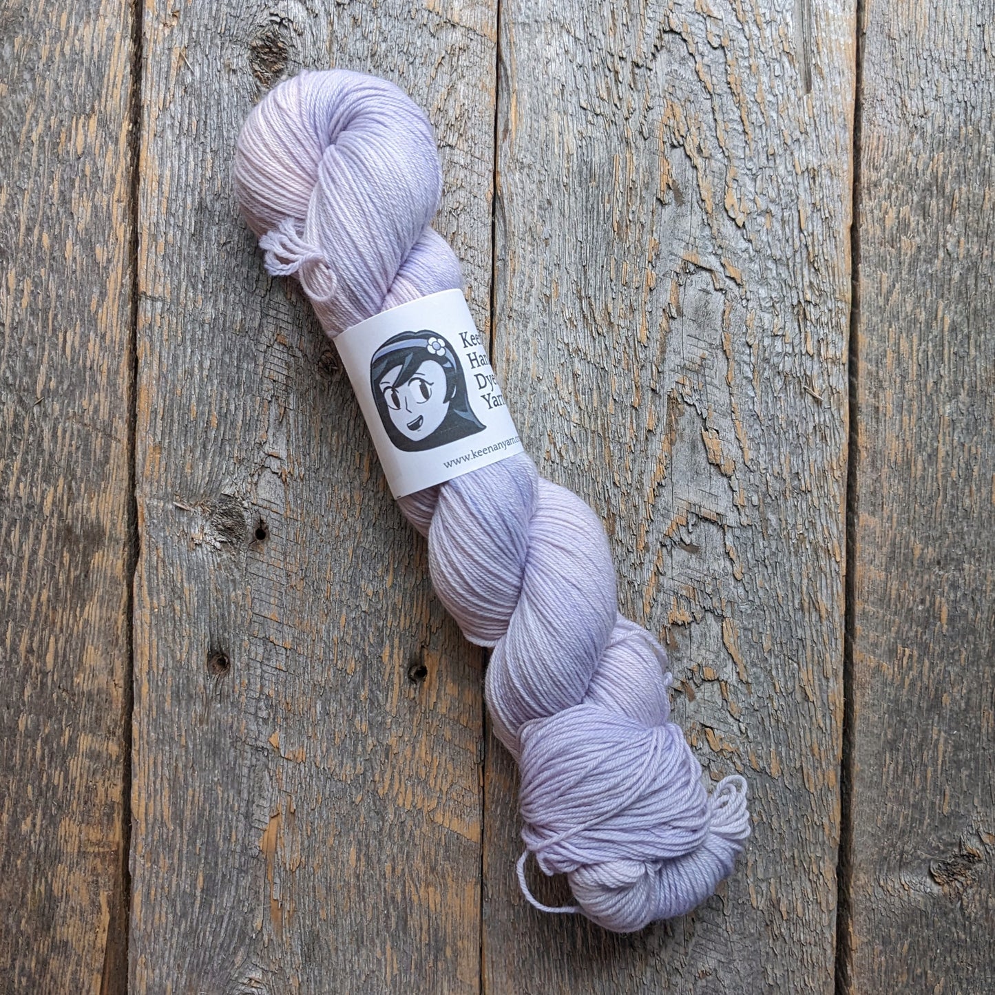 light purple hand dyed yarn, sock yarn, twisted skein, Keenan hand dyed, merino yarn, wool yarn, merino nylon yarn