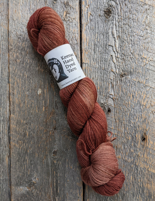 brown hand dyed yarn, copper hand dyed yarn, sock yarn, twisted skein, merino nylon yarn, Keenan hand dyed