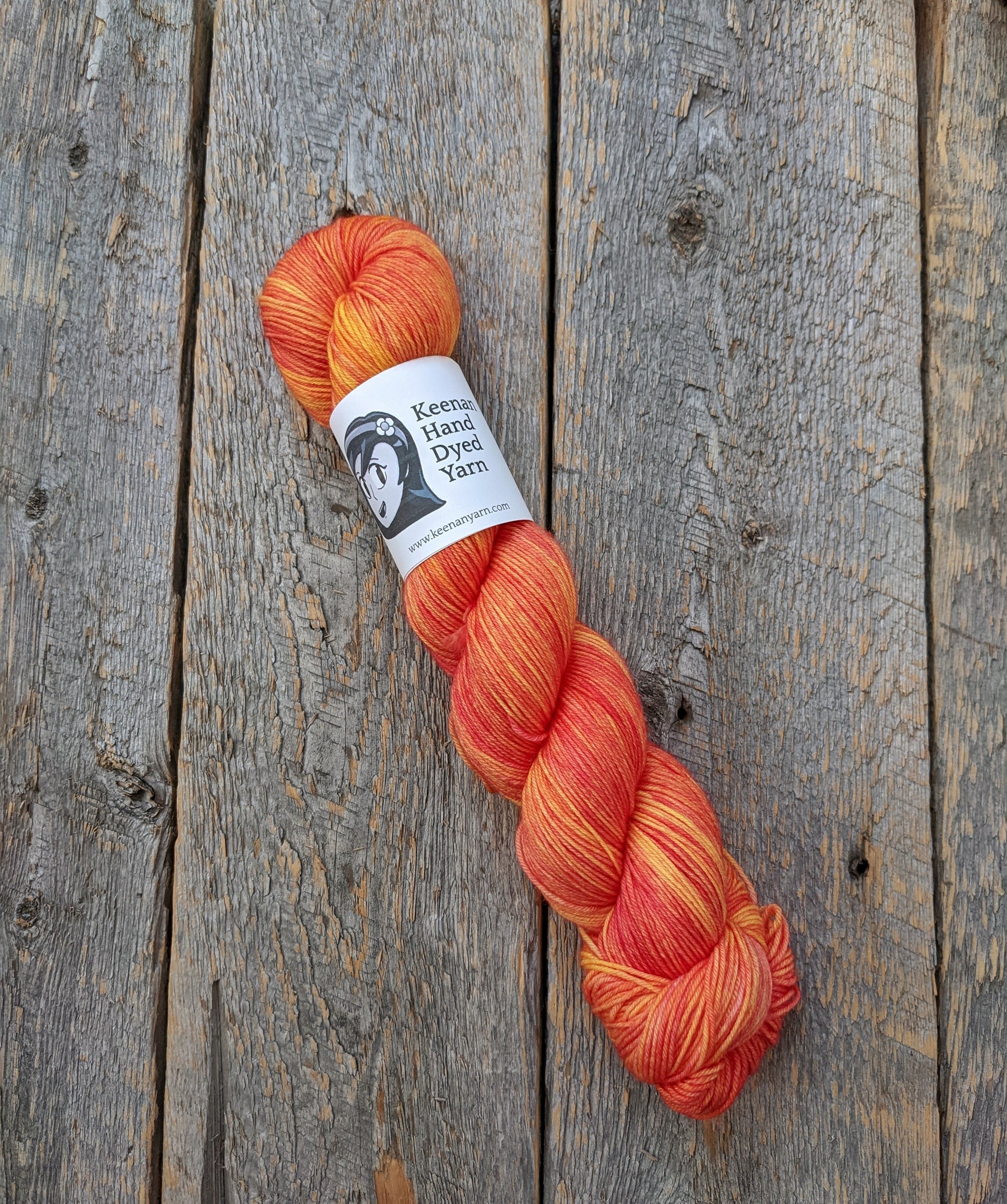 orange hand dyed yarn, sock yarn, twisted skein, Keenan hand dyed, merino yarn, wool yarn, merino nylon yarn