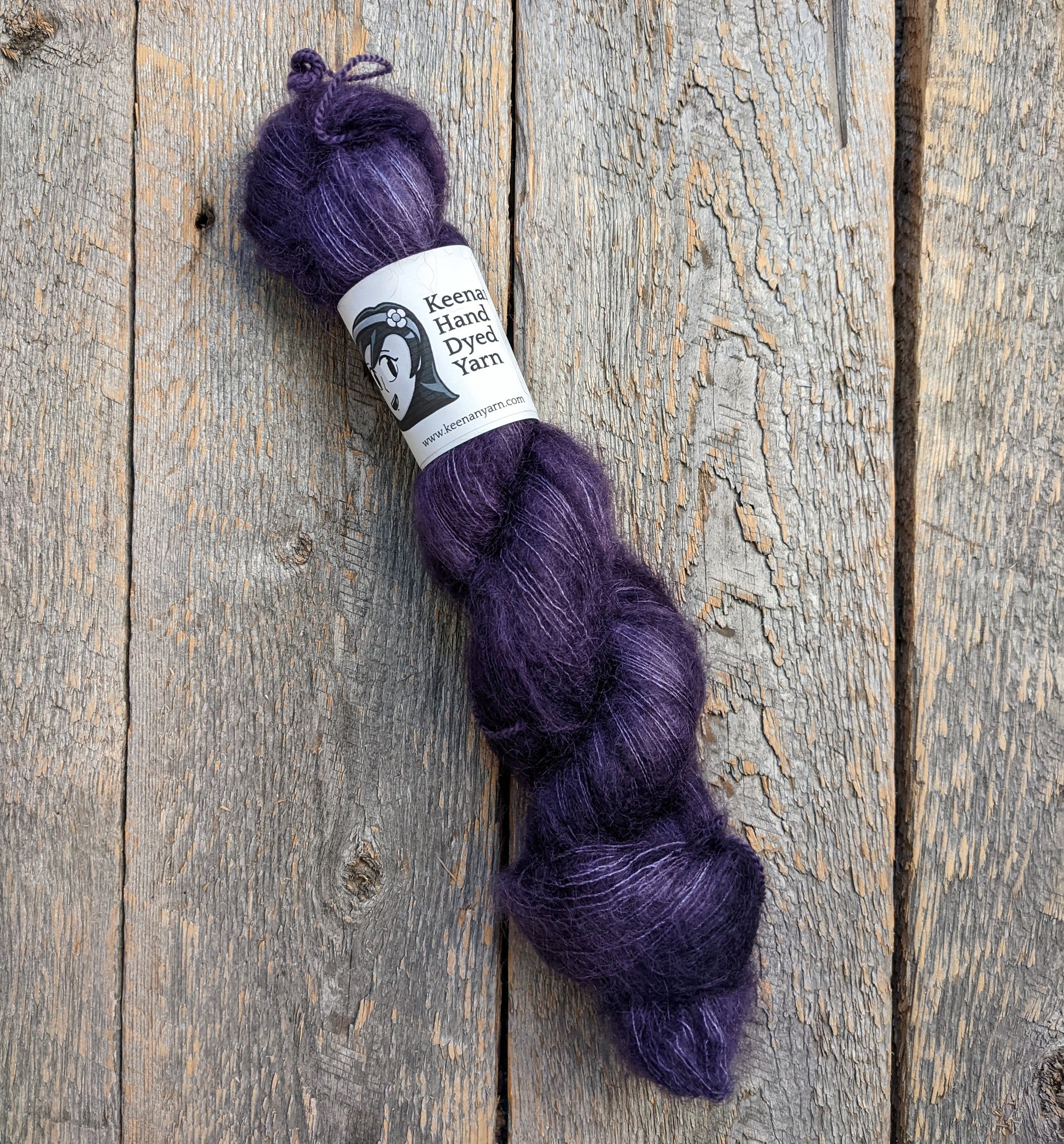 purple colored yarn, yarn, lace yarn, twisted skein, silk mohair yarn, Keenan hand dyed