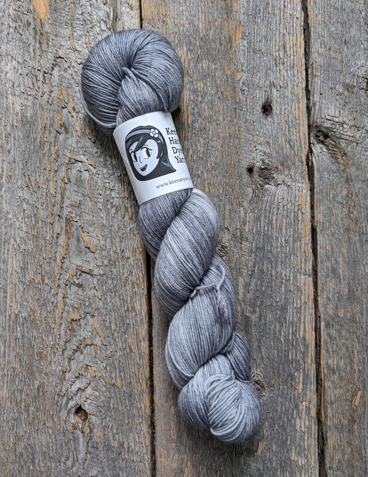 gray hand dyed yarn, sock yarn, twisted skein, Keenan hand dyed, merino yarn, wool yarn, merino nylon yarn
