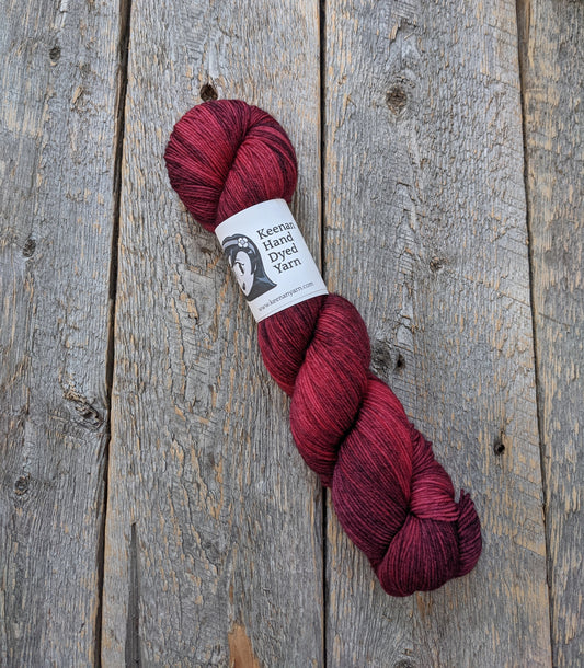 red hand dyed yarn, sock yarn, twisted skein, Keenan hand dyed, merino yarn, wool yarn, merino nylon yarn