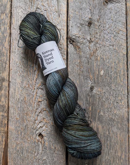 brown green hand dyed yarn, sock yarn, twisted skein, Keenan hand dyed, merino yarn, wool yarn, merino nylon yarn
