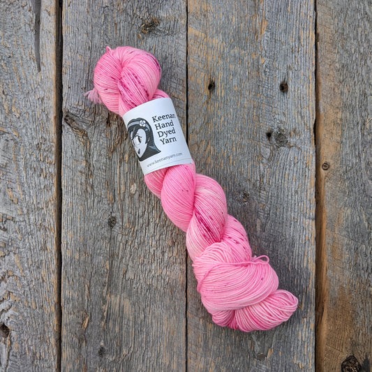 pink hand dyed yarn, magenta speckles, sock yarn, twisted skein, Keenan hand dyed, merino yarn, wool yarn, merino nylon yarn
