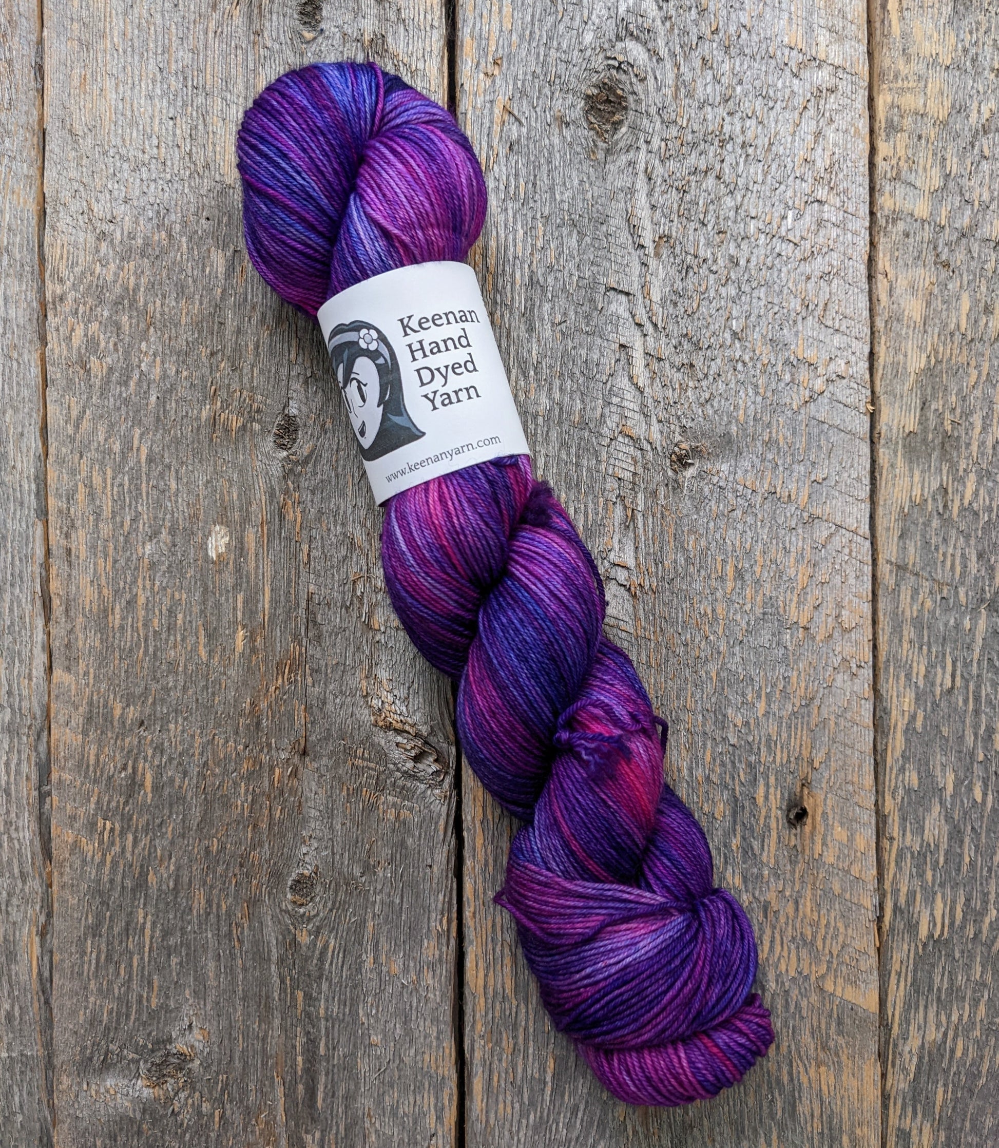 purple hand dyed yarn, multicolored purple hand dyed yarn, sock yarn, twisted skein, Keenan hand dyed, merino yarn, wool yarn, merino nylon yarn