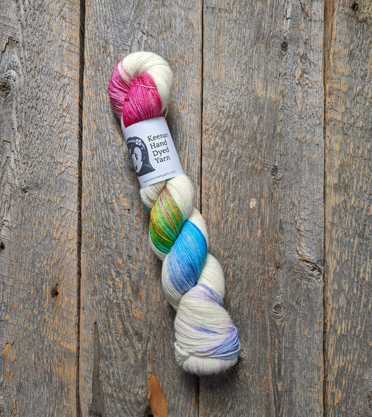rainbow hand dyed yarn, sock yarn, twisted skein, Keenan hand dyed, merino yarn, wool yarn, merino nylon yarn