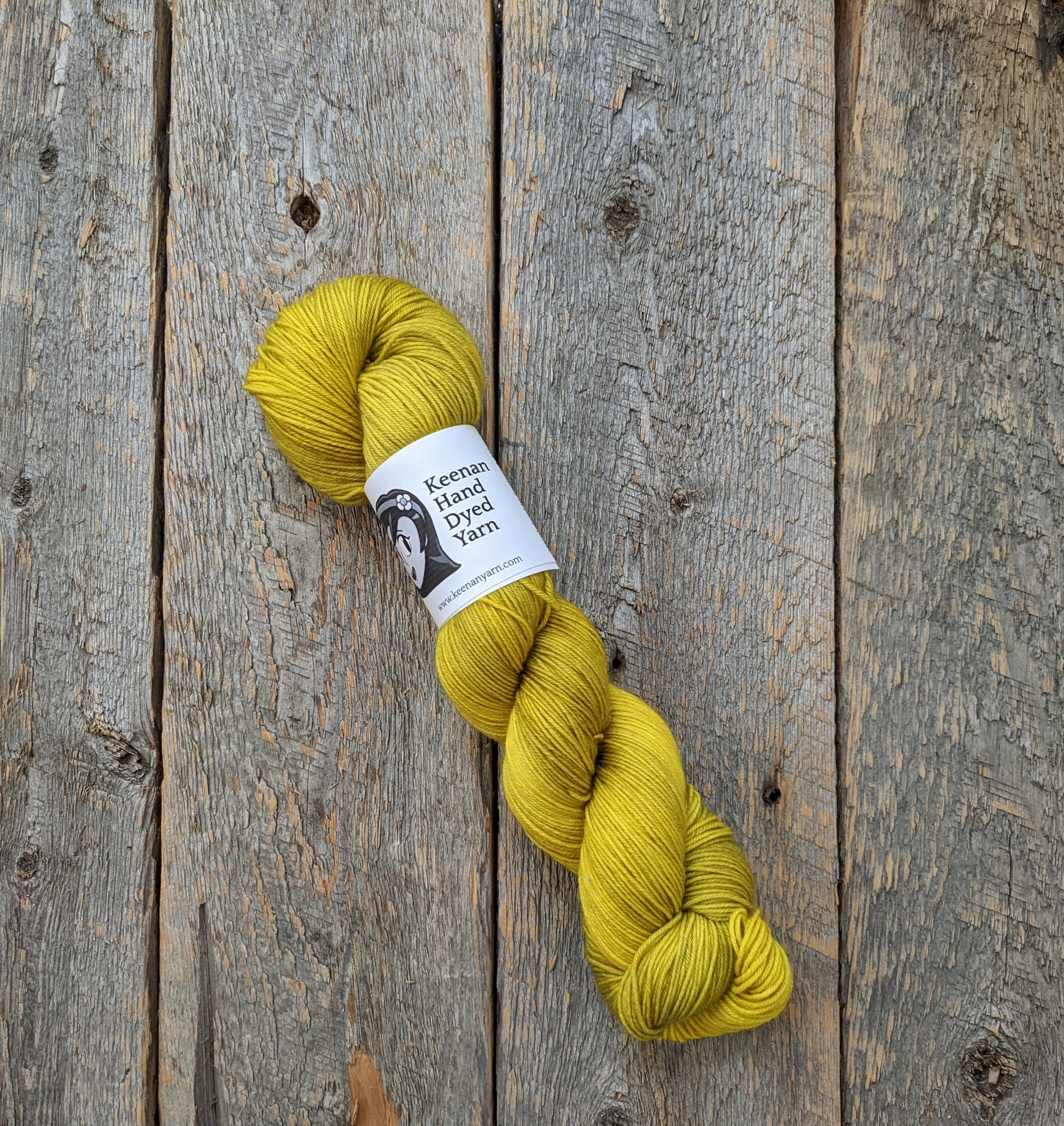 yellow hand dyed yarn, chartreuse hand dyed yarn, sock yarn, twisted skein, Keenan hand dyed, merino yarn, wool yarn, merino nylon yarn