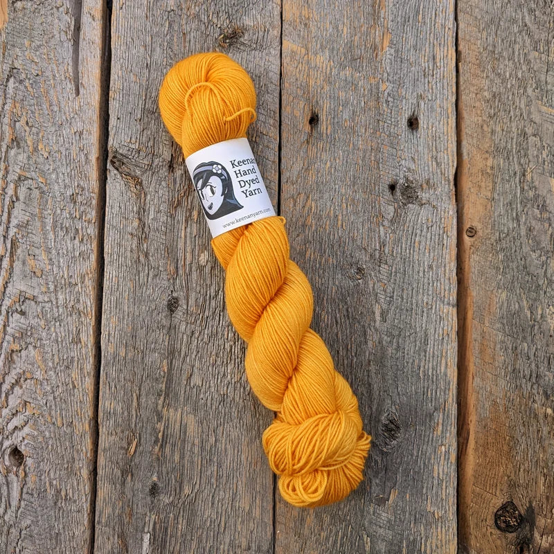 gold hand dyed yarn, sock yarn, twisted skein, Keenan hand dyed, merino yarn, wool yarn, merino nylon yarn