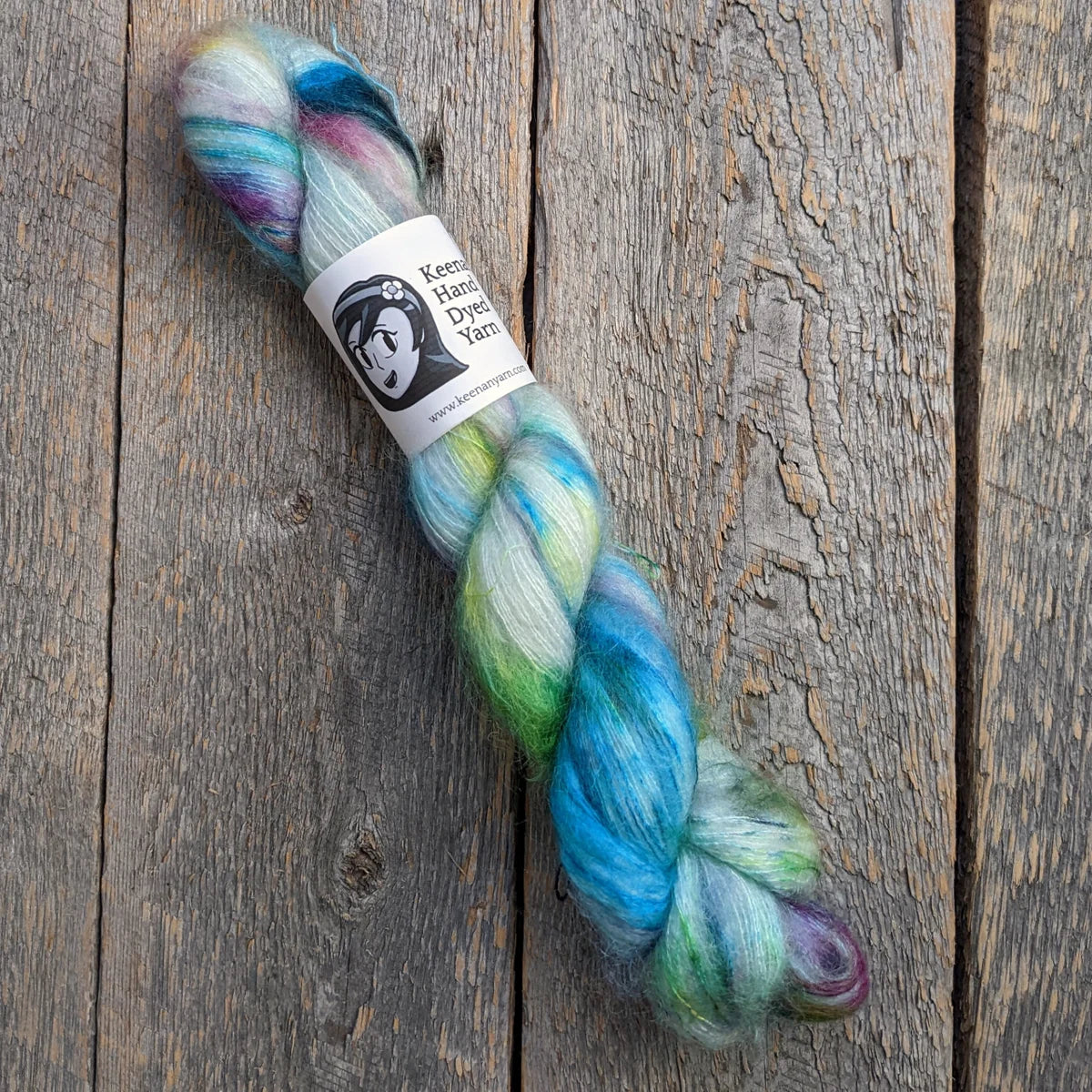 speckled yarn, yarn, lace yarn, twisted skein, silk mohair yarn, Keenan hand dyed